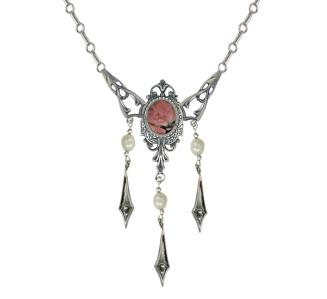 Sterling Silver Victorian Necklace With Rhodonite